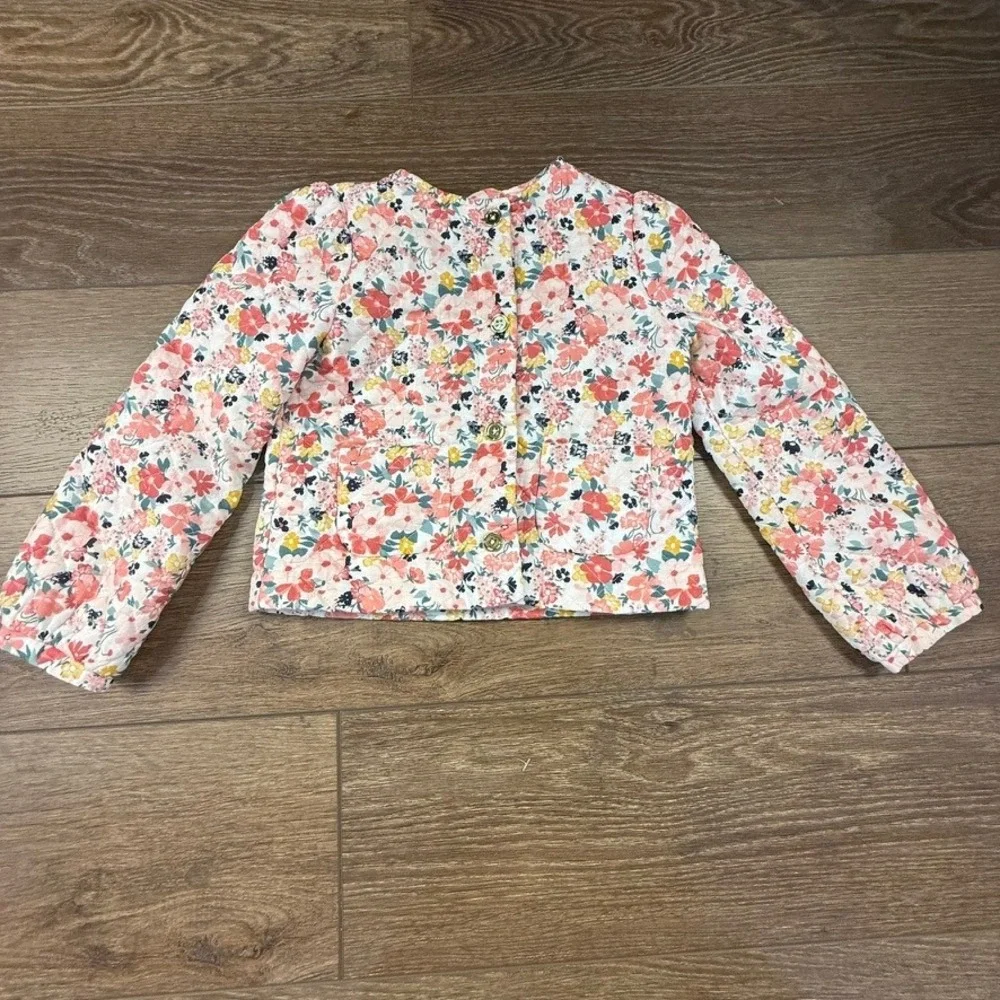 Janie and Jack Girls Quilted Floral Jacket Sz 6 Lightweight, Button Front - Picture 2 of 12
